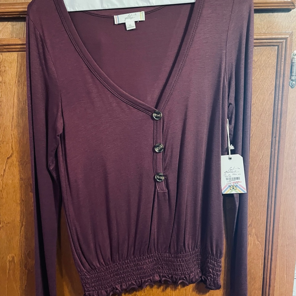 Juniors Top, long sleeves elastic waistline